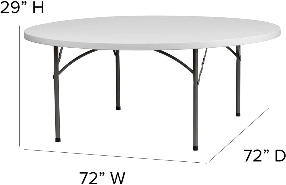 72" Round White Plastic Folding Table W80036