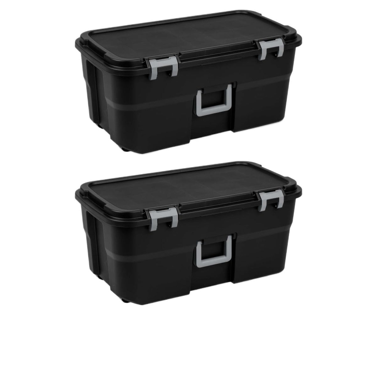 2 Pack 22 Gallon Black Wheeled Lockable Plastic Storage Trunk J811559