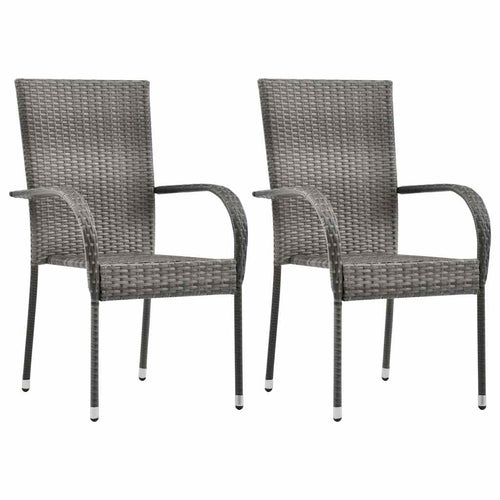 2 Pcs Grey Poly Rattan Stackable Patio Chairs U311945