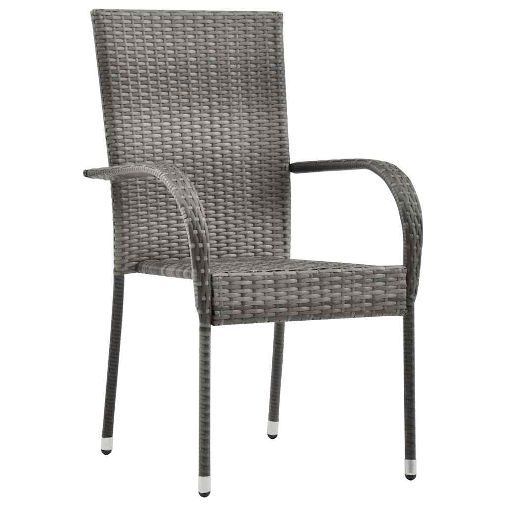 2 Pcs Grey Poly Rattan Stackable Patio Chairs U311945