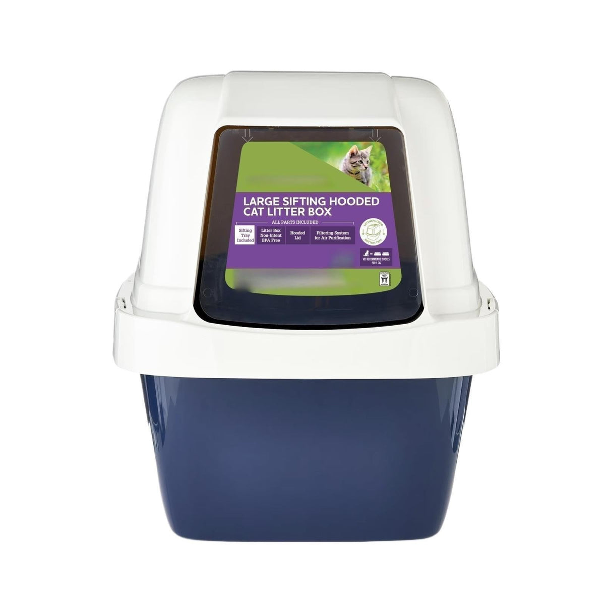 Blue Hooded Enclosed Cat Litter Box with Pan & Odor Filter O5880