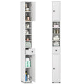 White Tall Slim Bathroom Storage Cabinet with 2 Doors 1 Drawer Q411436
