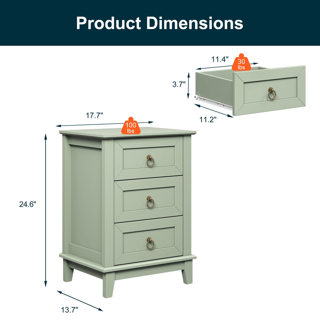 Tall Wooden Nightstand Set of 2 with 3 Drawers L888143