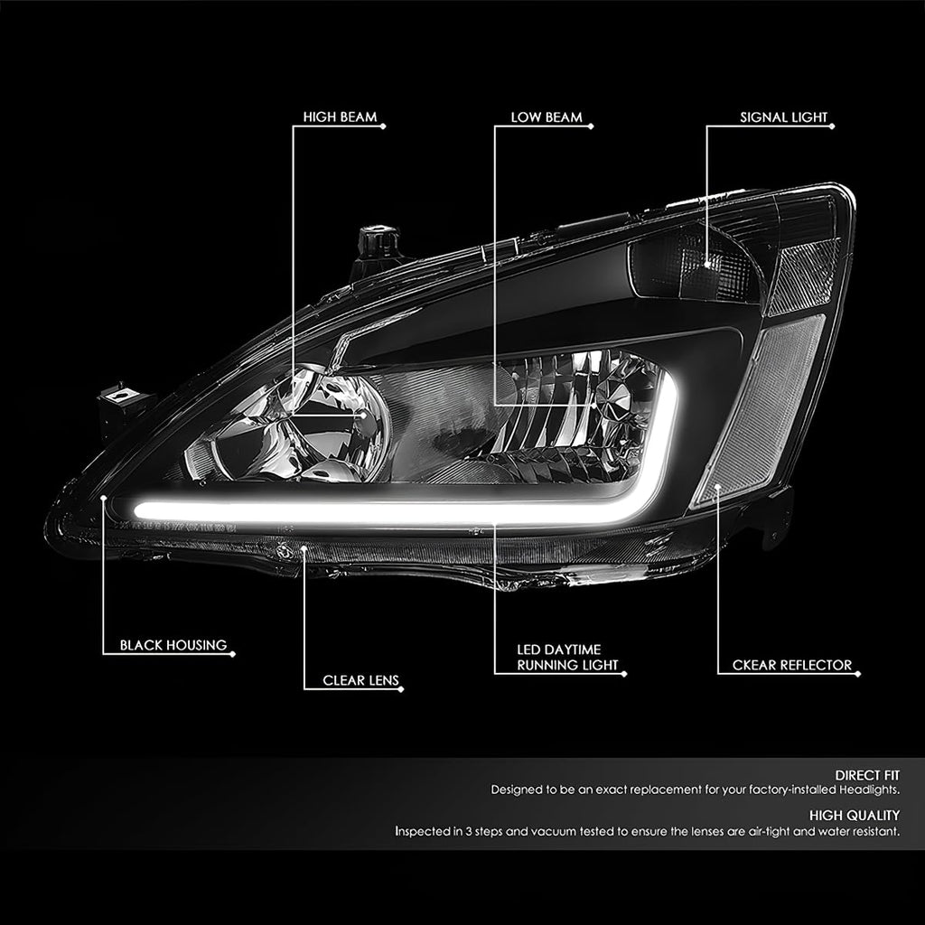 Headlight Assembly Left Right LED DRL Headlamp Set Black Housing Clear Corner Y152