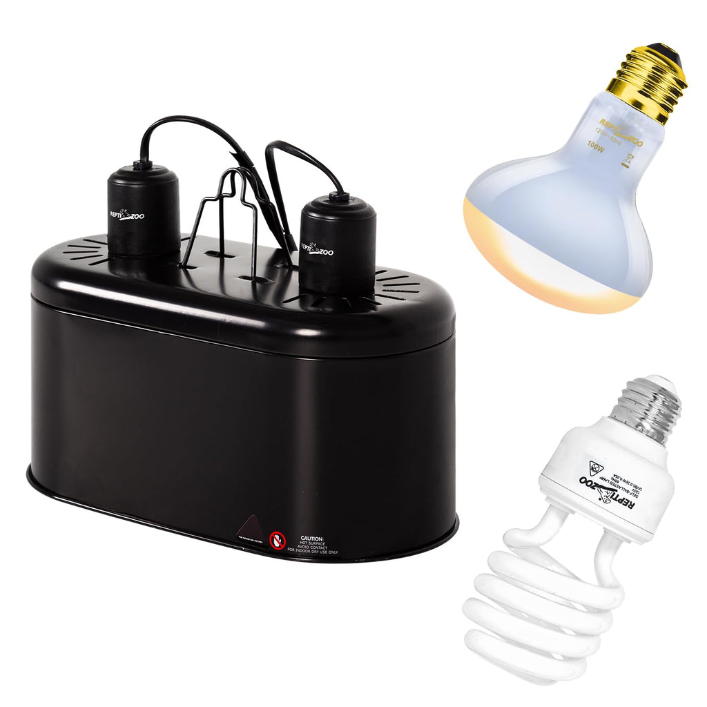 Dual Reptile Light Fixture & 100W Basking Spot Light with 26W UVA UVB Bulb Combo Pack Q8725