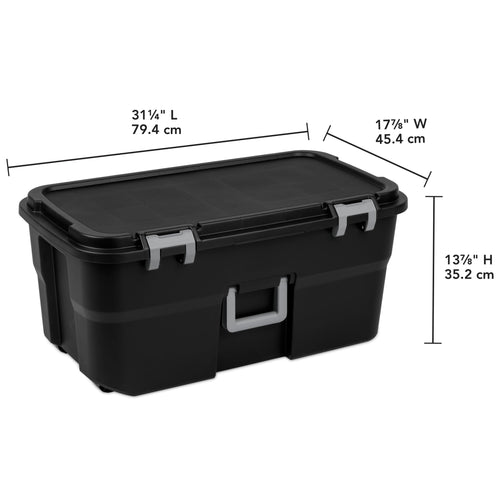 2 Pack 22 Gallon Black Wheeled Lockable Plastic Storage Trunk J811559