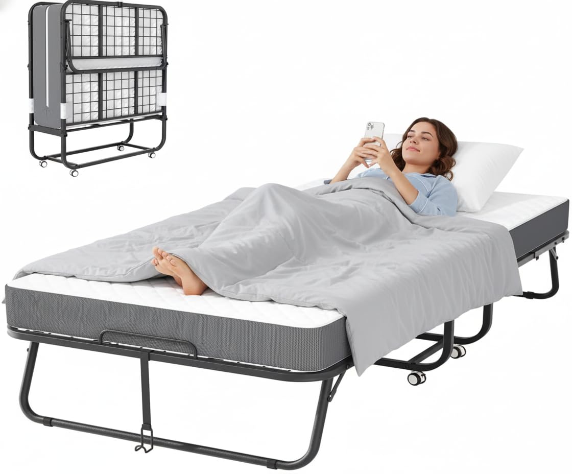 Folding Bed with Mattress Twin 75" x 38" A2747
