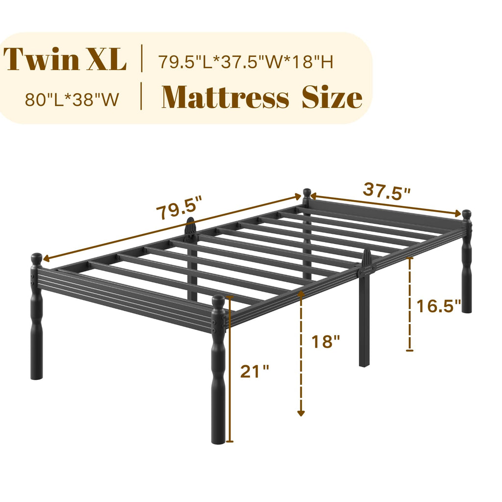 Twin XL Size 18" Black Metal Bed Frame with Storage W599367