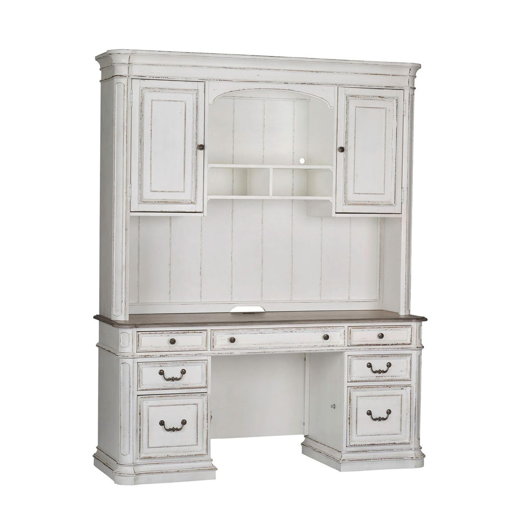 Antique White Credenza Desk & Hutch M48846