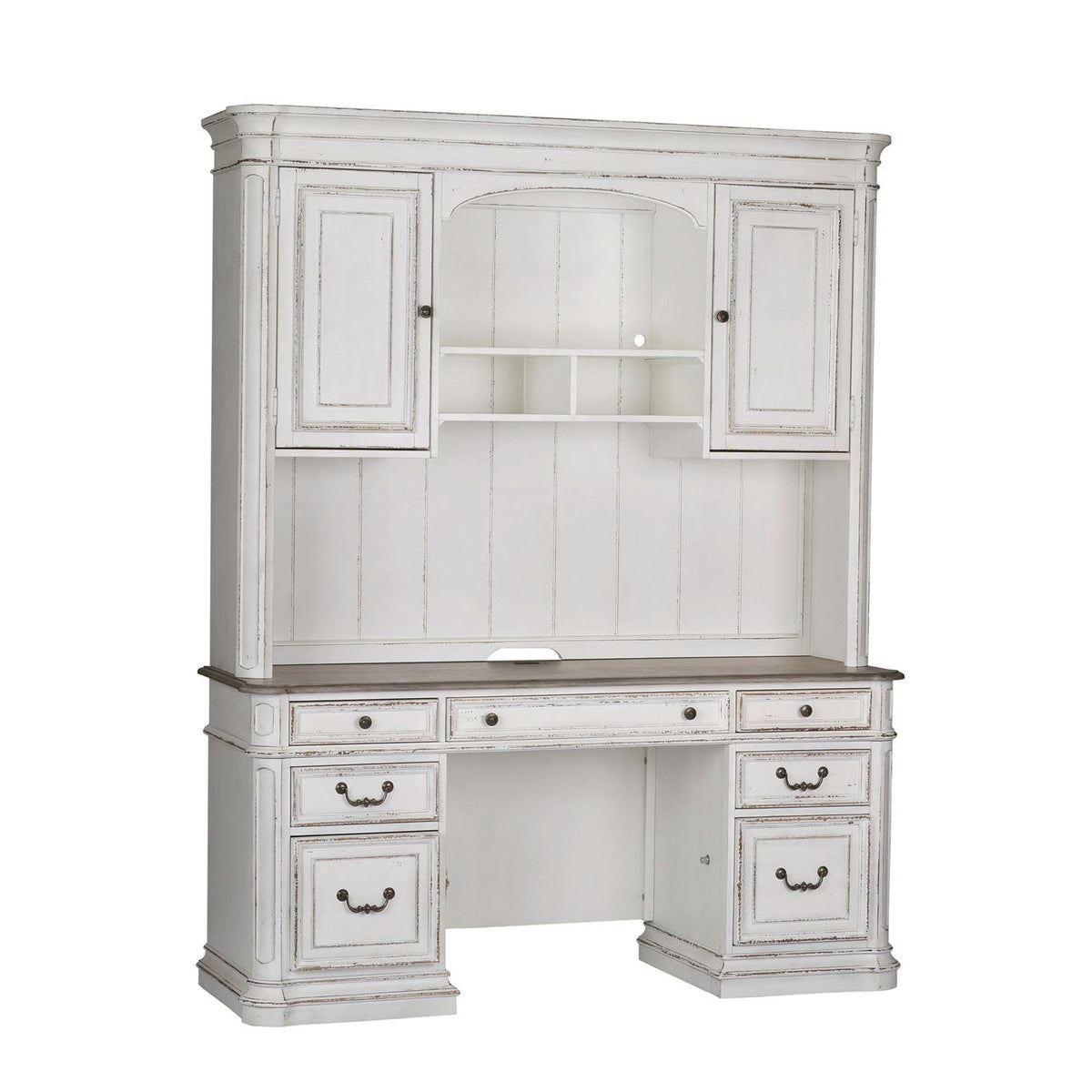 Antique White Credenza Desk & Hutch M48846