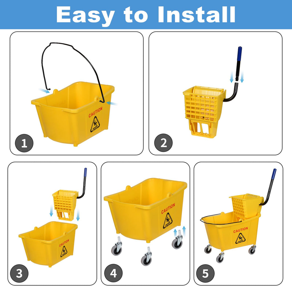 Commercial Mop Bucket on Wheels, 35-Quart J584337