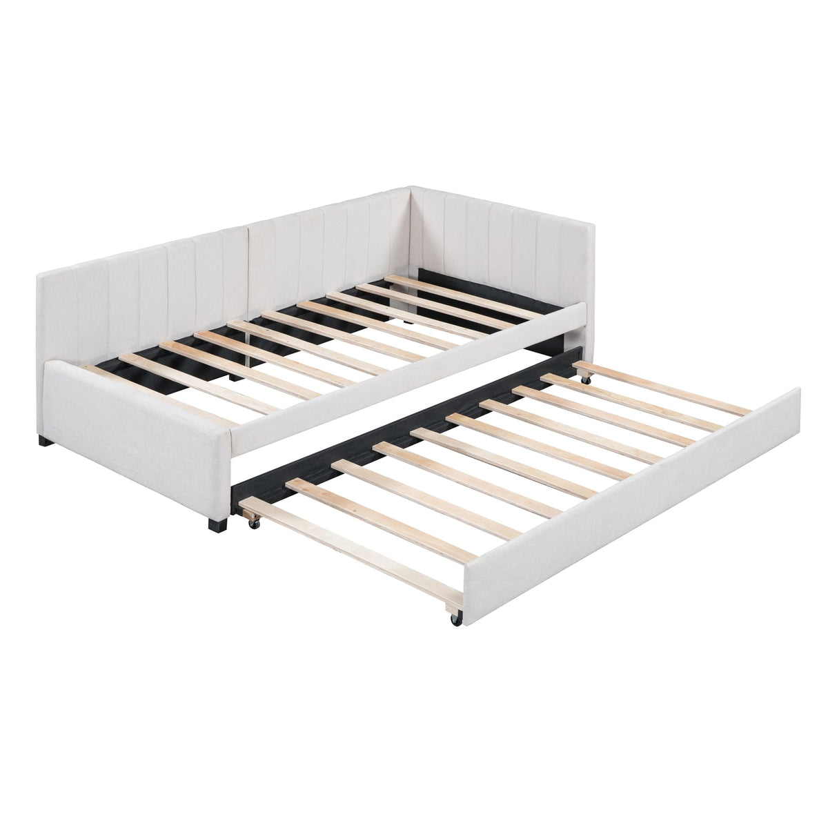 Beige Linen Twin Size Upholstered Daybed with Trundle Y34839