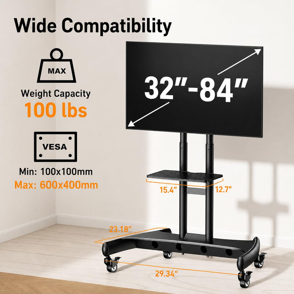 Rolling TV Stand for 32-84 Inch TV, Adjustable Height with Wheels Q662807