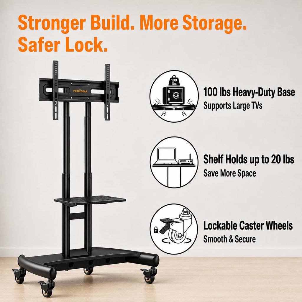 Rolling TV Stand for 32-84 Inch TV, Adjustable Height with Wheels Q662807