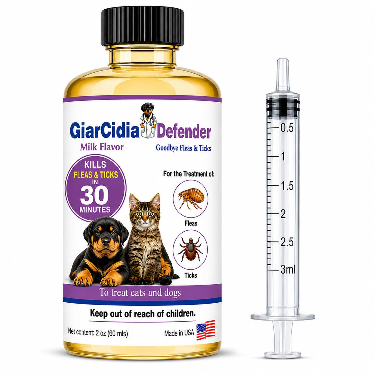 Flea & Tick Support for Cats & Dogs Oral Suspension Milk Flavor 60ml U571998