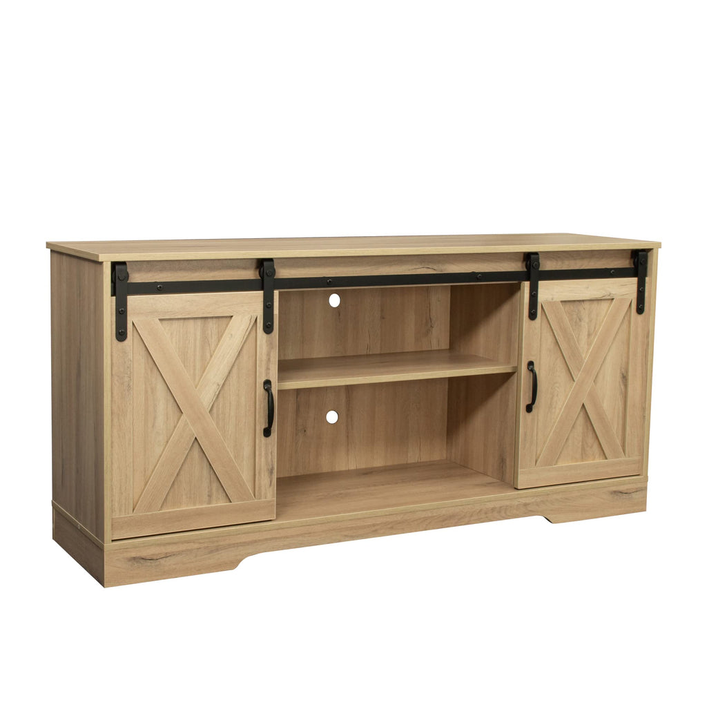 Rustic Oak Wood TV Stand with Sliding Barn Door Z824