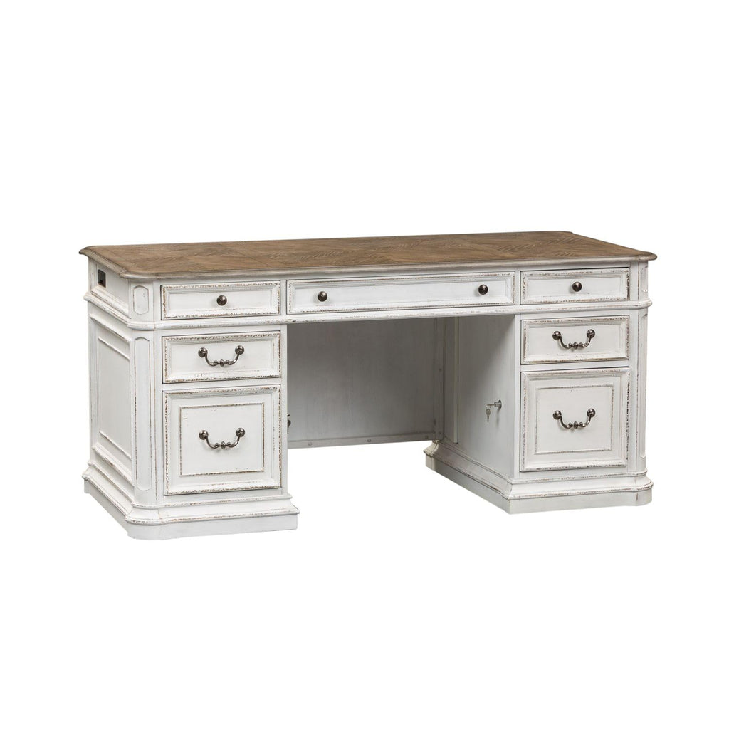 Antique White Credenza Desk & Hutch M48846