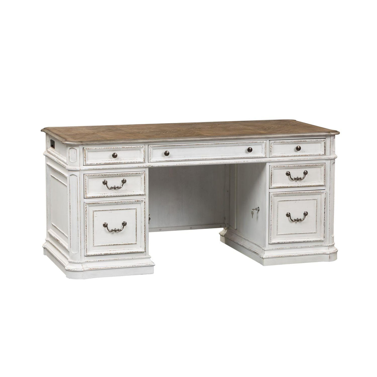 Antique White Credenza Desk & Hutch M48846