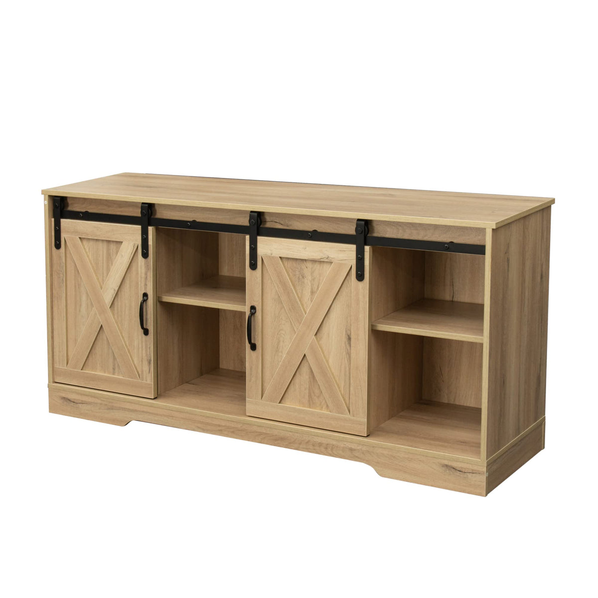 Rustic Oak Wood TV Stand with Sliding Barn Door Z824