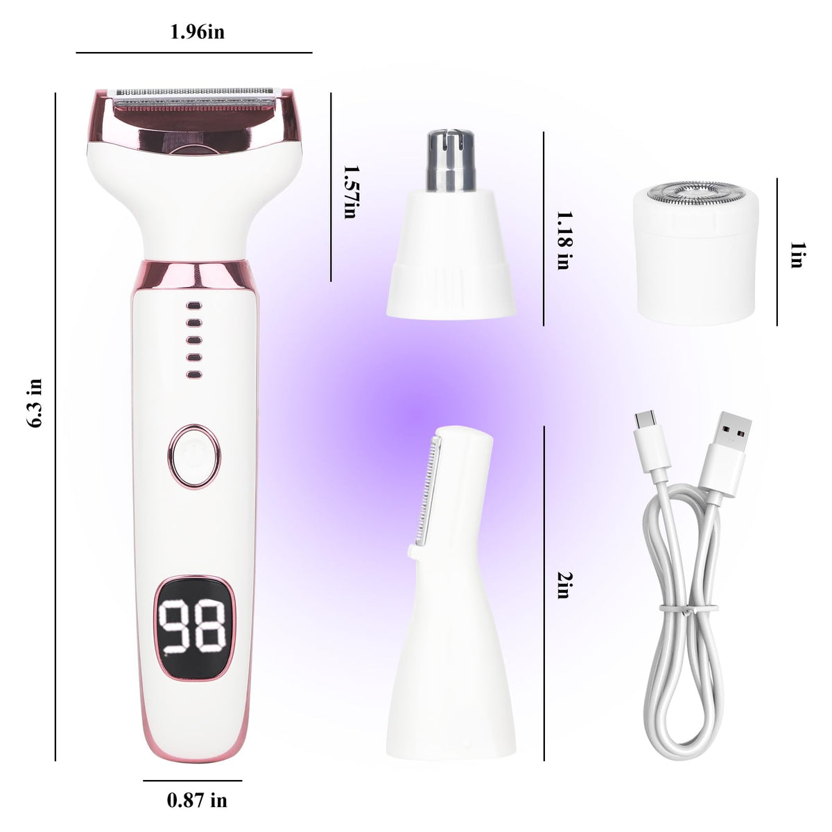 Pink White Rechargeable 4 in 1 Wet & Dry Electric Razor J7053