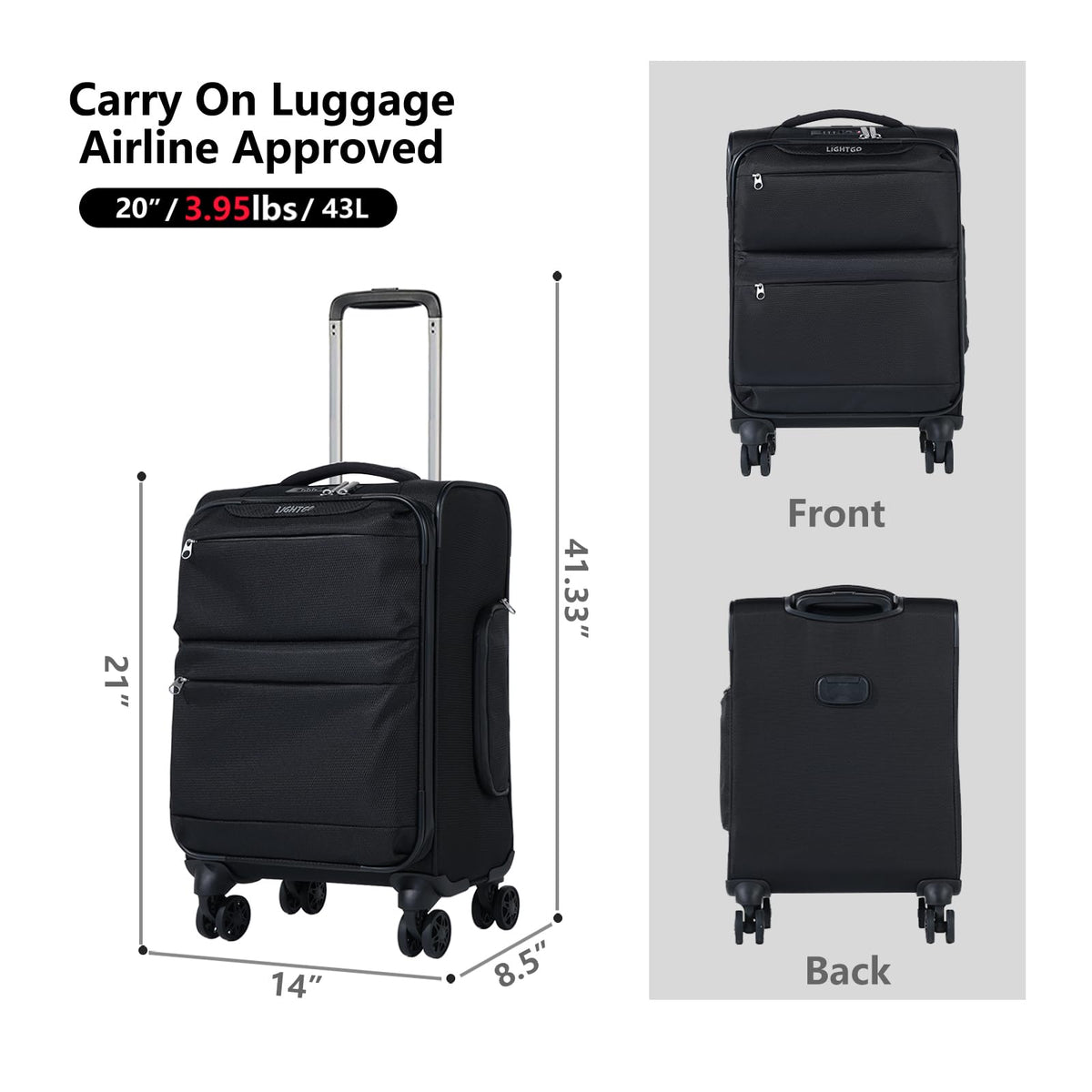 20" Carry On Softside Luggage Black X187