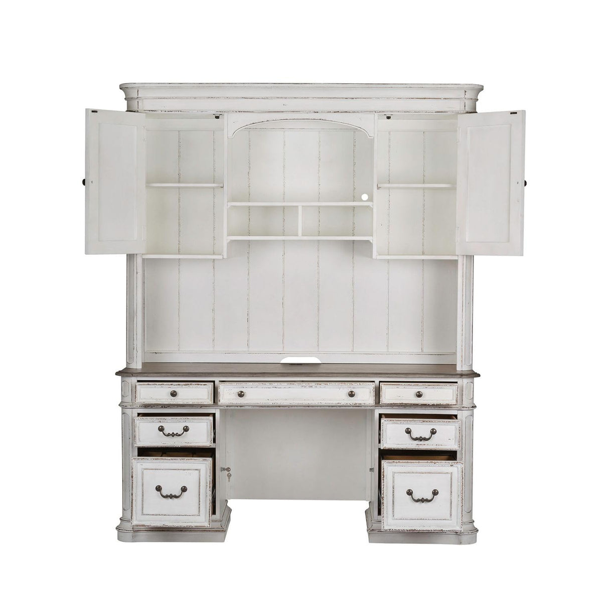 Antique White Credenza Desk & Hutch M48846
