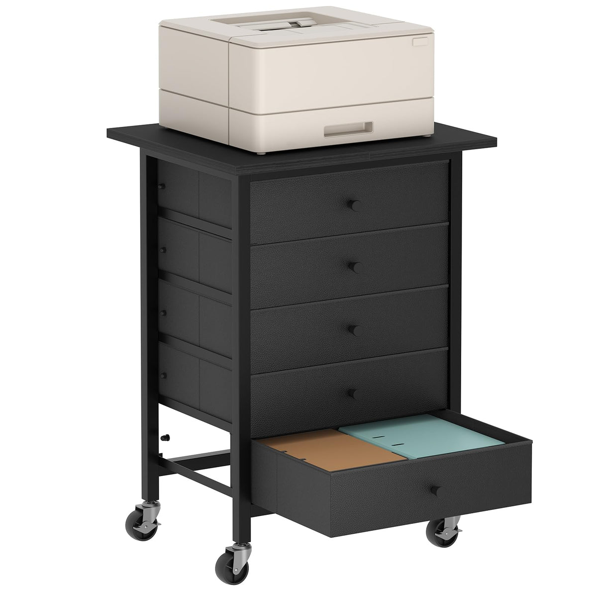 Black 5 Drawer Rolling File Cabinet with Wheels V2250