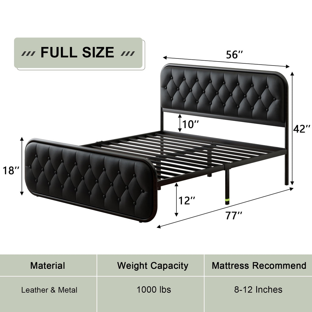Full Size Upholstered Platform Bed Frame with Faux Leather Headboard S698870