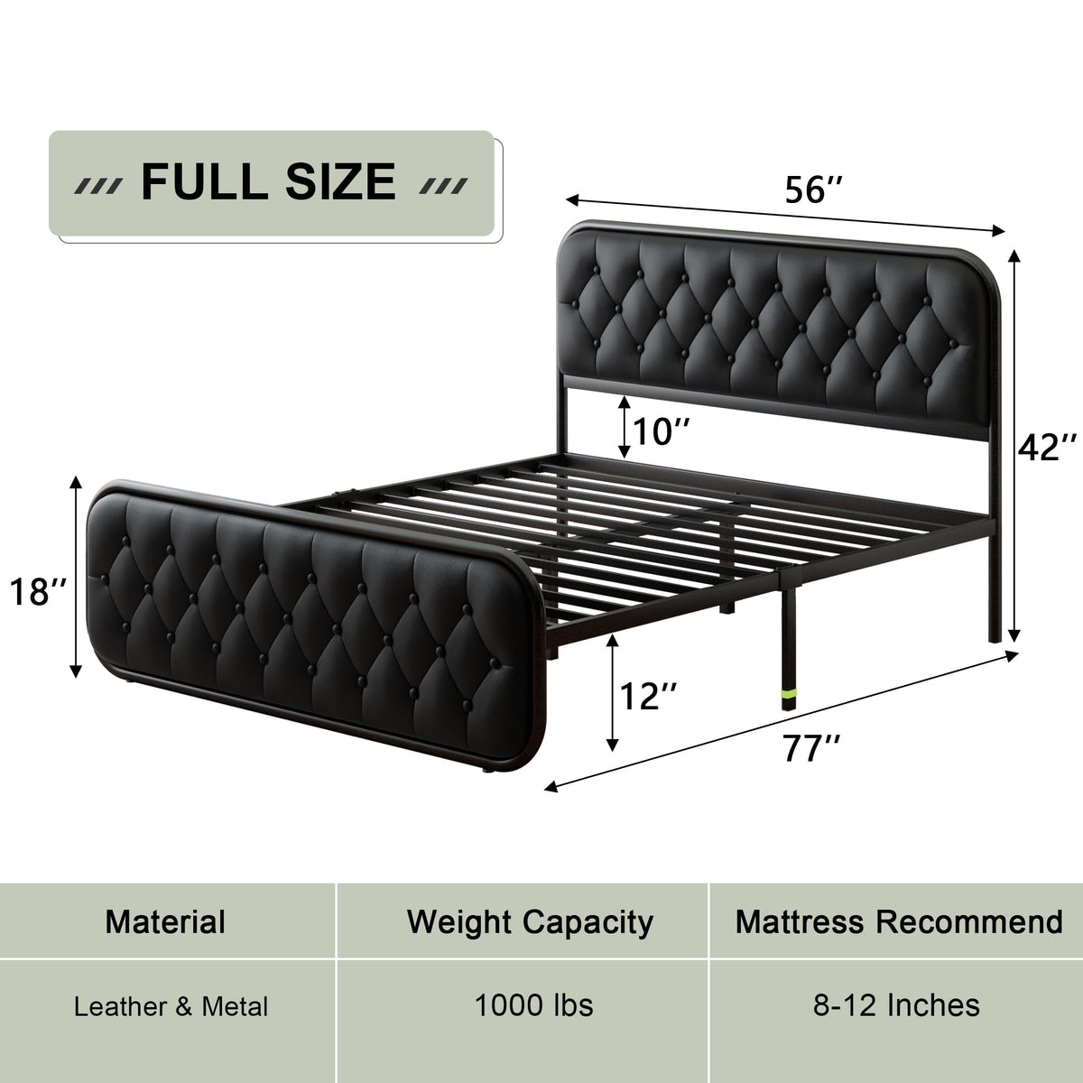 Full Size Upholstered Platform Bed Frame with Faux Leather Headboard S698870