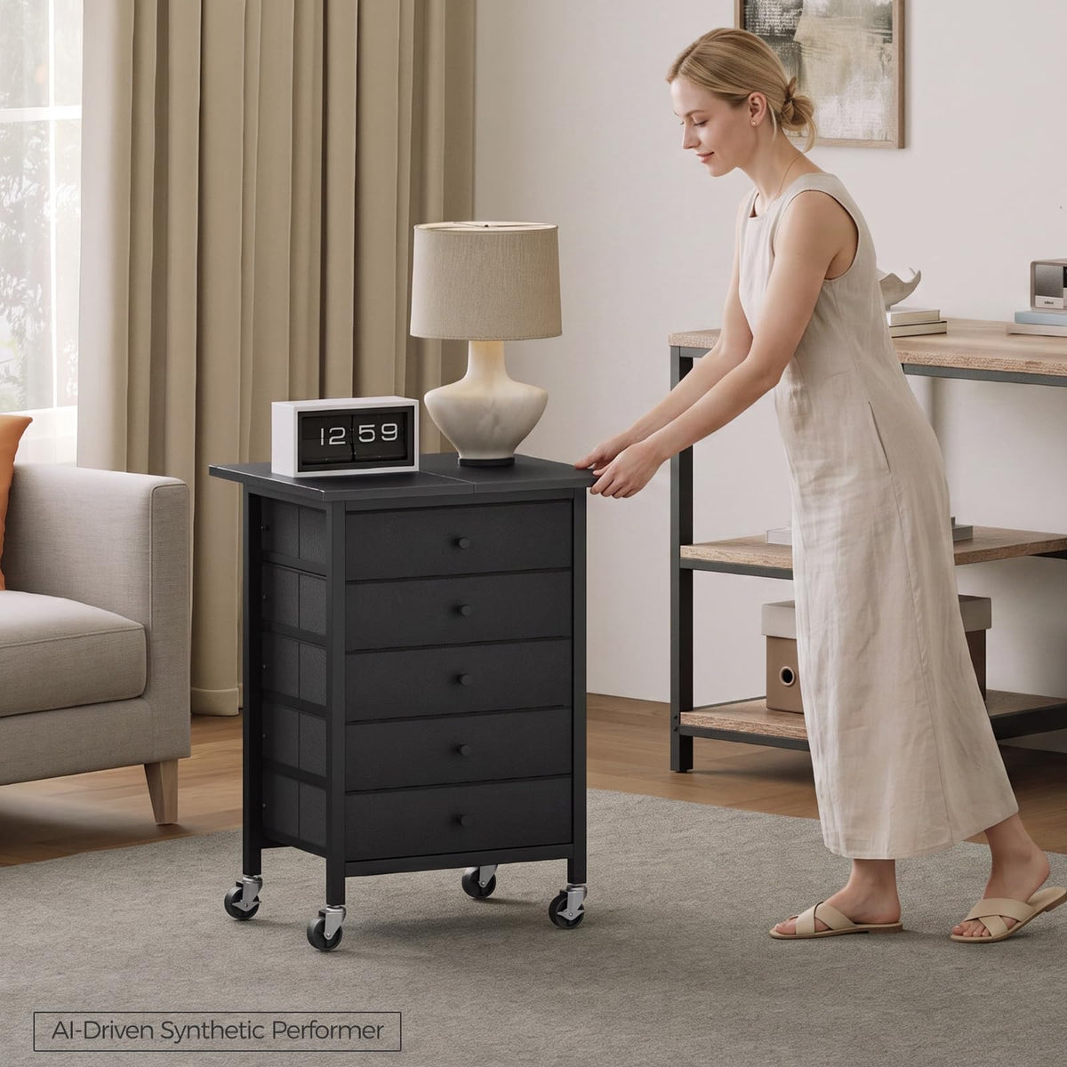 Black 5 Drawer Rolling File Cabinet with Wheels V2250