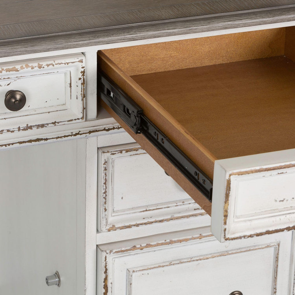 Antique White Credenza Desk & Hutch M48846