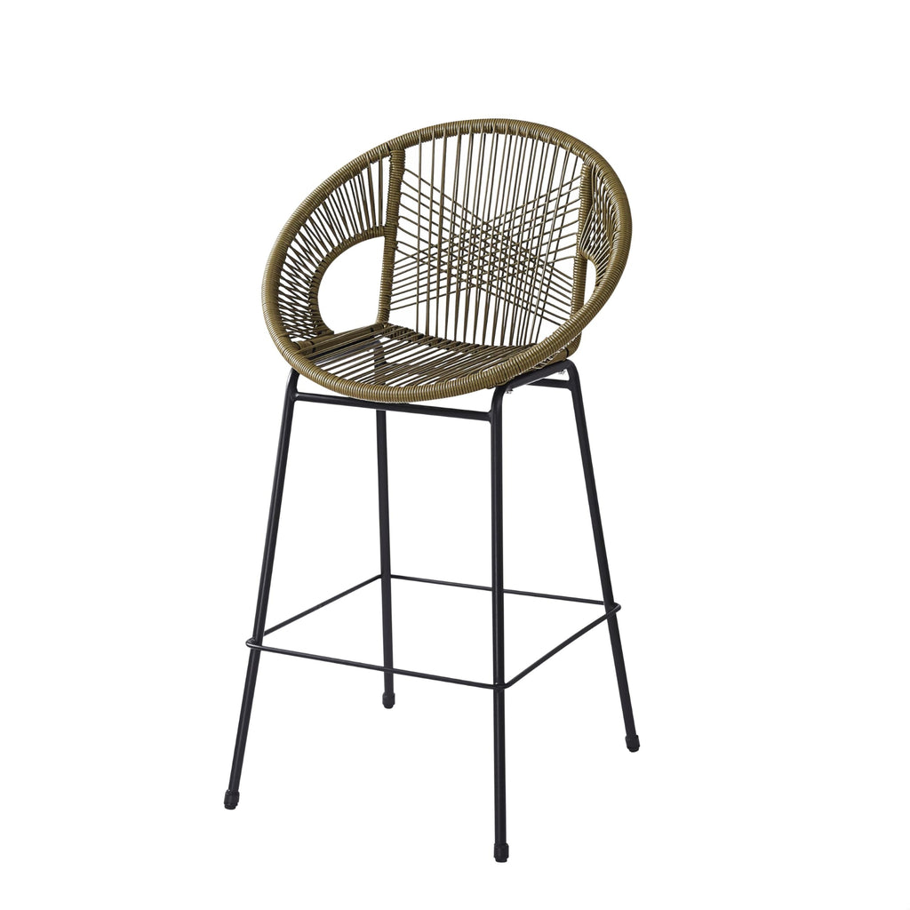24" Height Metal Legs Faux Wicker Barstool Set of 2 L58272