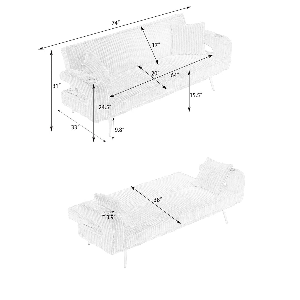 Pink Teddy Fabric Convertible Futon Sofa Bed P384762