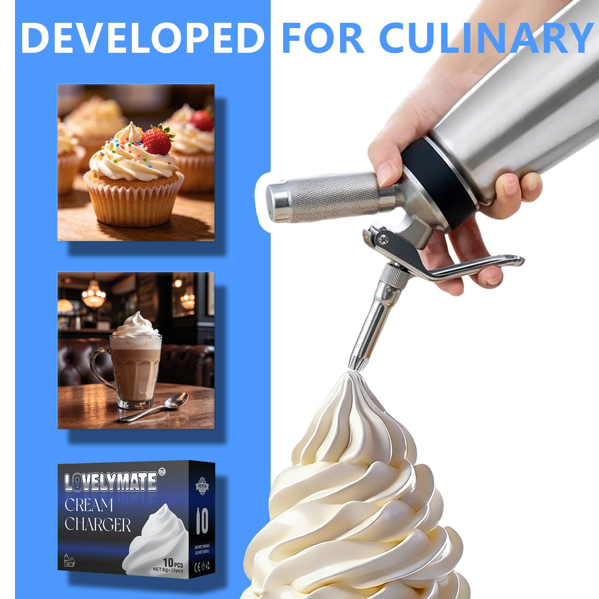 8g Whipped Cream Charger 10 Pack Stainless Steel V57285