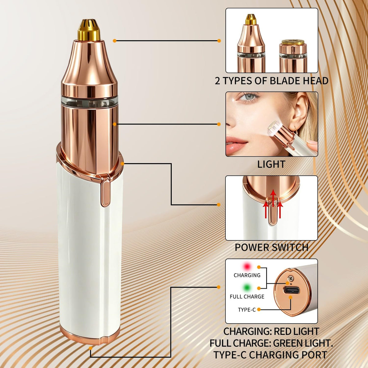 2 in 1 Electric Facial Hair Removal Device with LED Light O536229