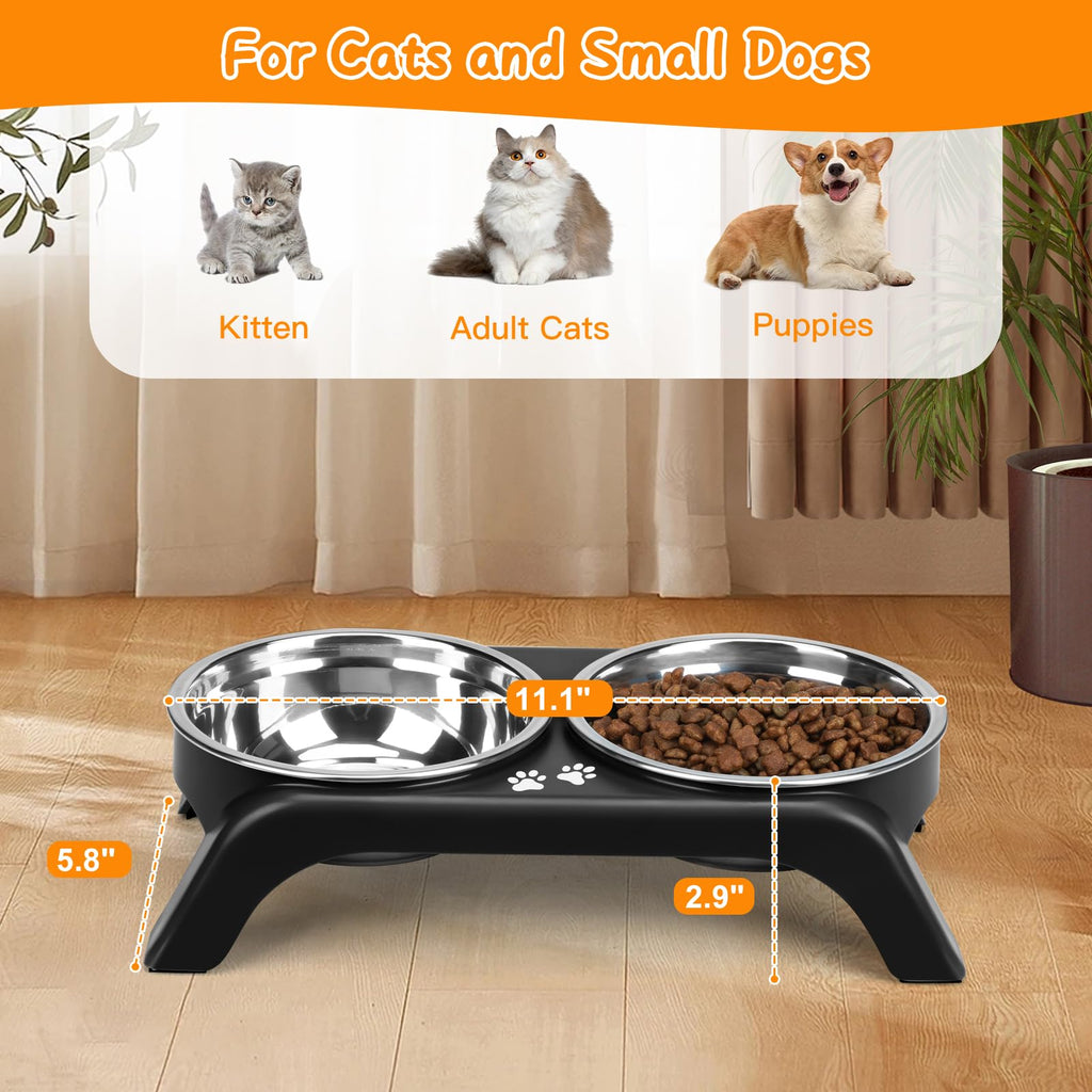 Elevated Dog Bowls with 5” Stainless Steel Bowls Black B98832