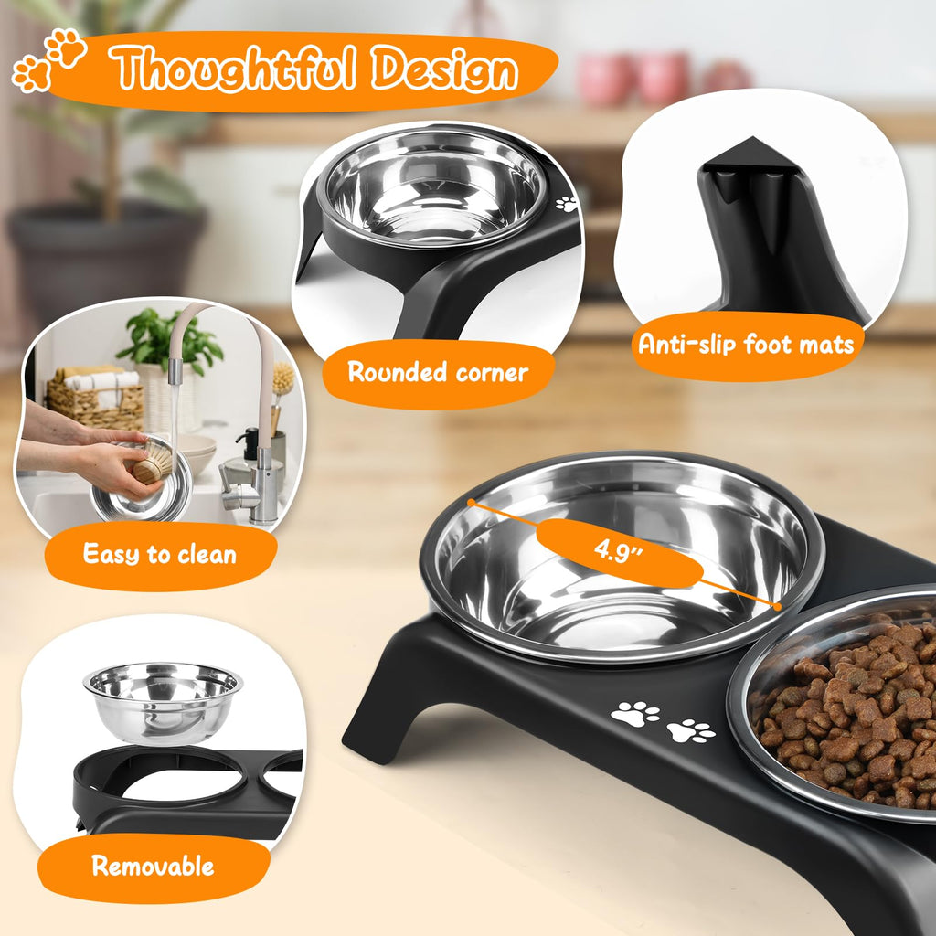 Elevated Dog Bowls with 5” Stainless Steel Bowls Black B98832