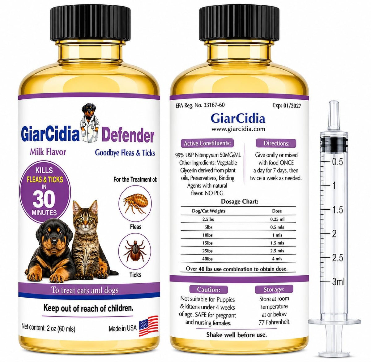 Flea & Tick Support for Cats & Dogs Oral Suspension Milk Flavor 60ml U571998
