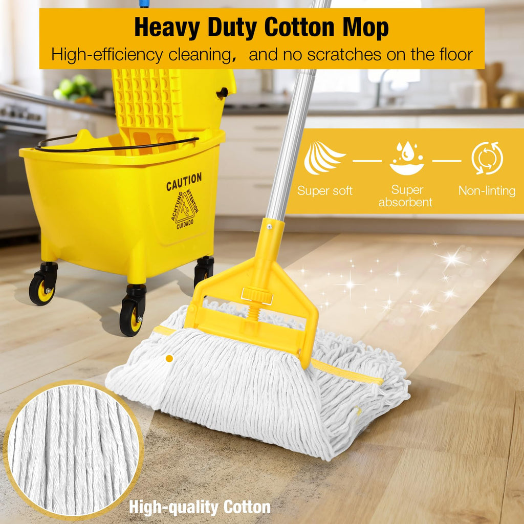Yellow 35Qt Mop Bucket with Side Press Wringer on Wheels H804