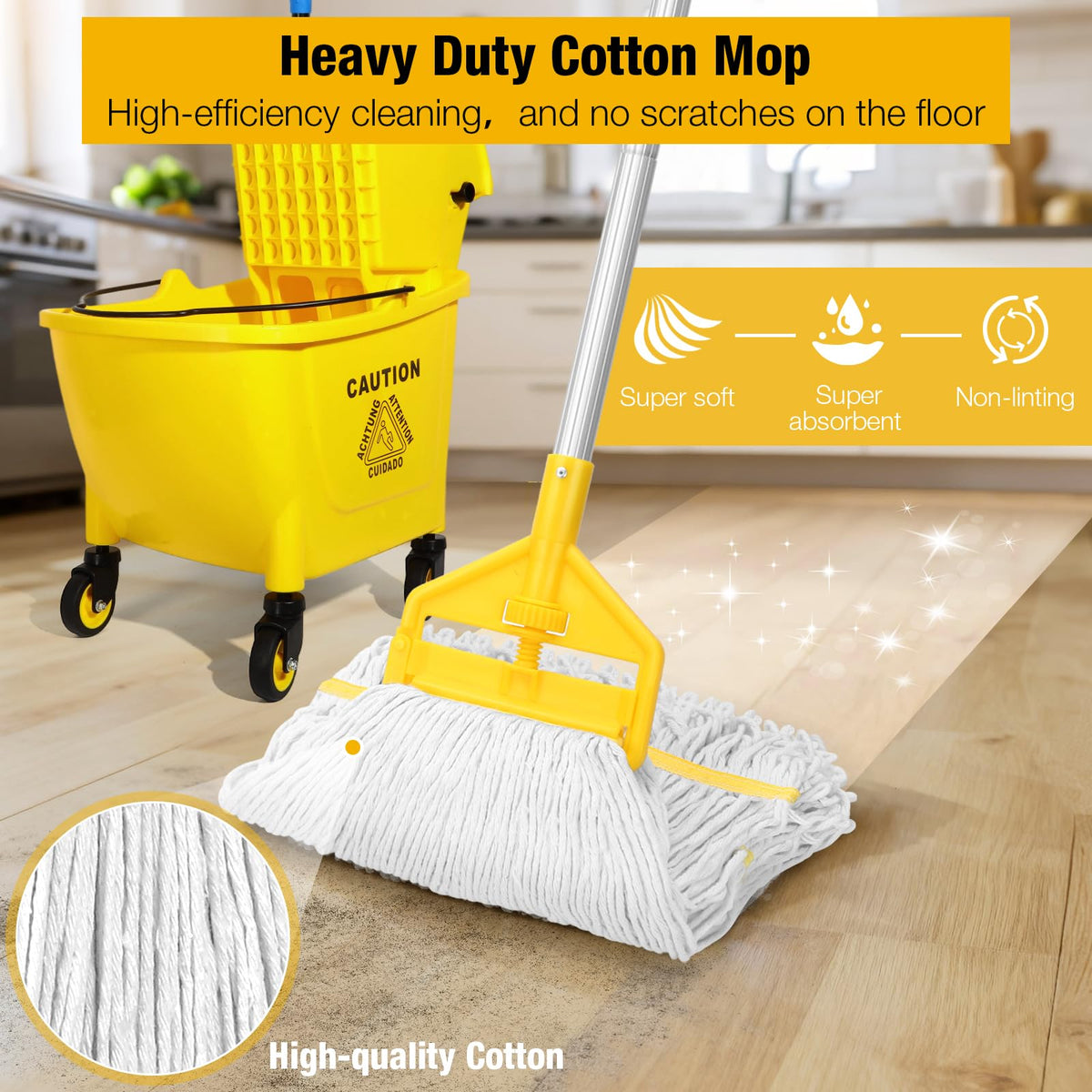 Yellow 35Qt Mop Bucket with Side Press Wringer on Wheels H804