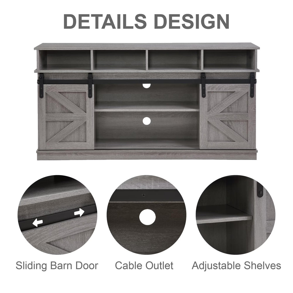 Grey Wood TV Stand with Sliding Barn Door N747