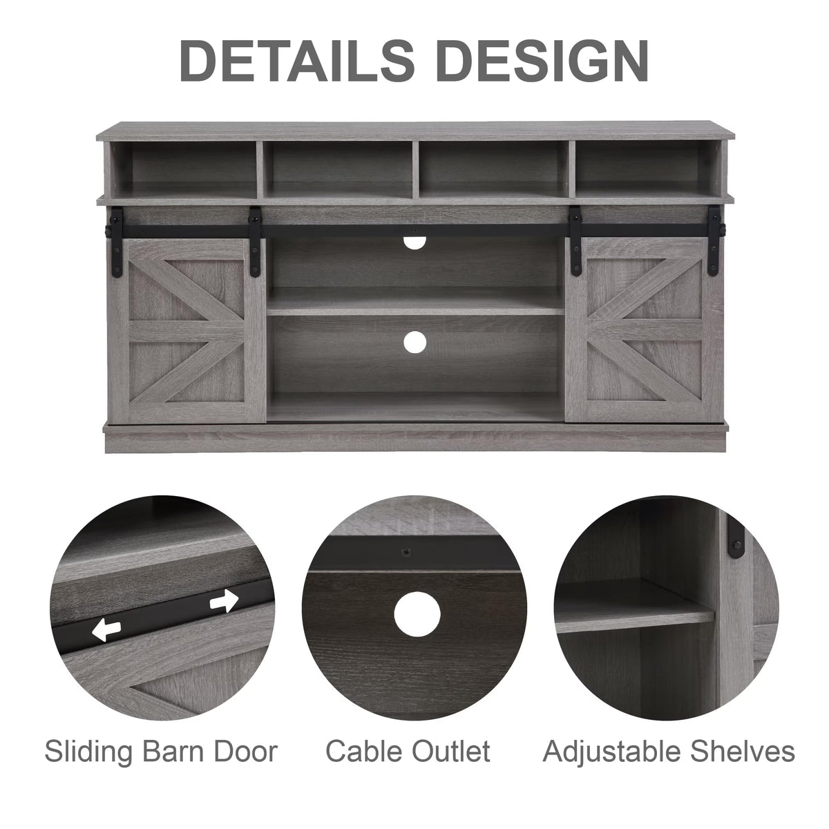 Grey Wood TV Stand with Sliding Barn Door N747