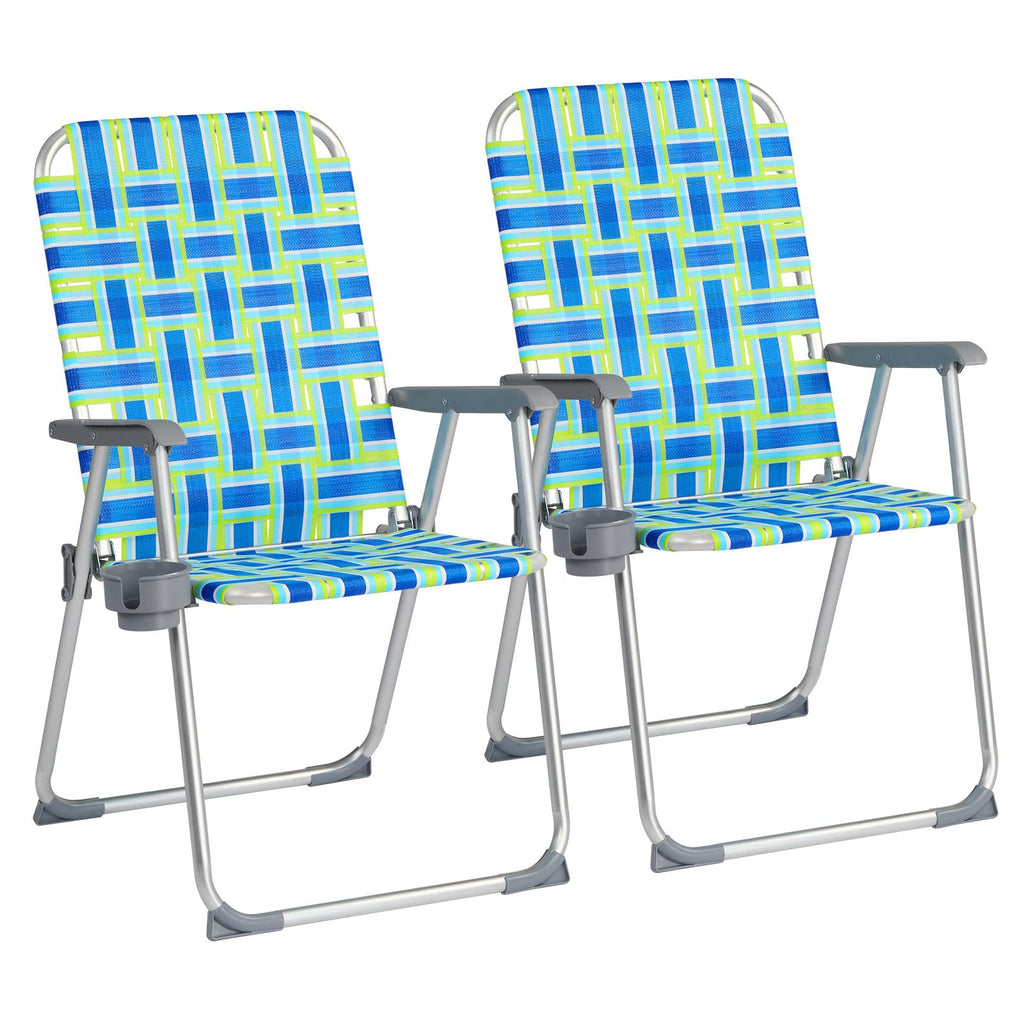 Aluminum Folding Patio Lawn Chairs Set of 2 with Cup Holder P183360