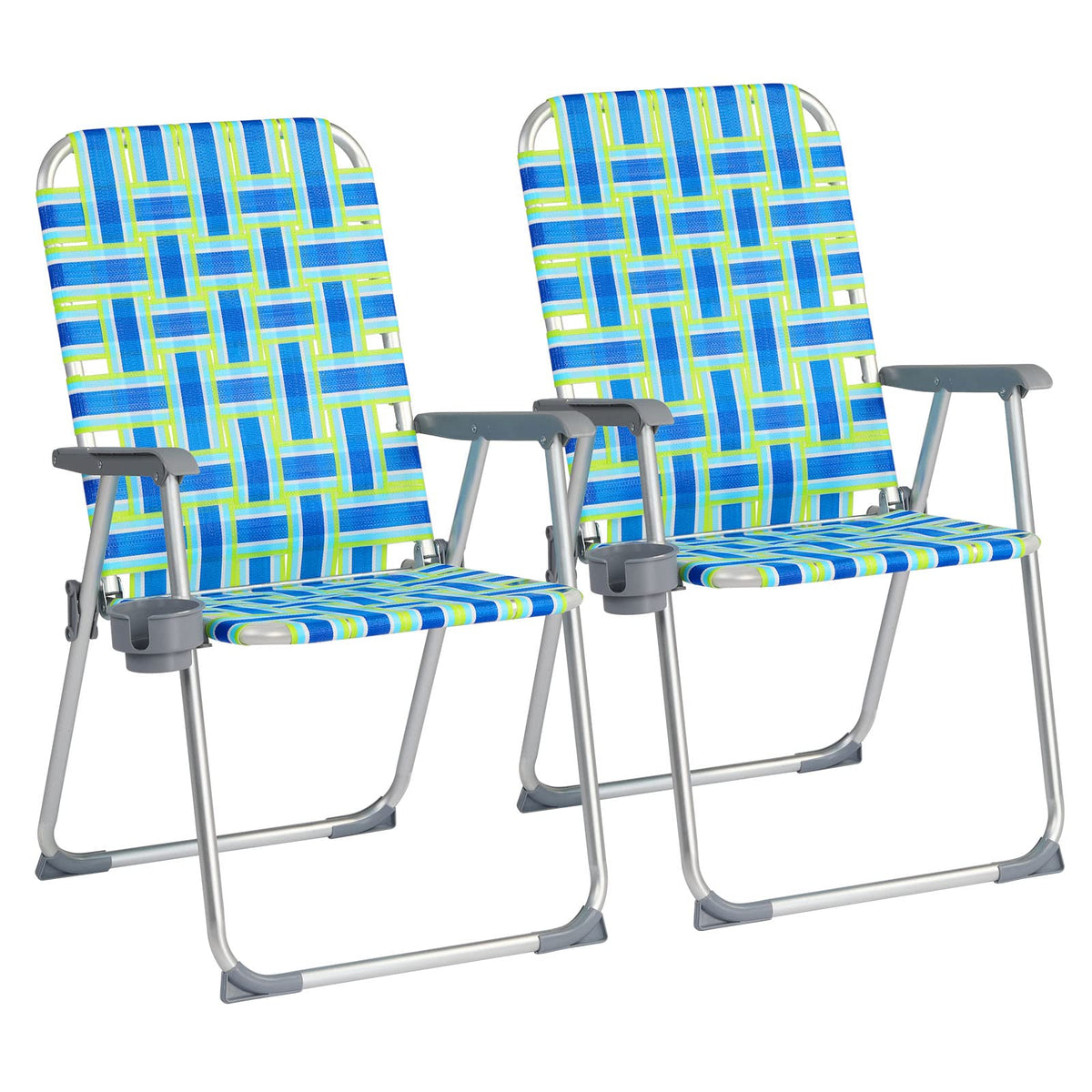 Aluminum Folding Patio Lawn Chairs Set of 2 with Cup Holder P183360