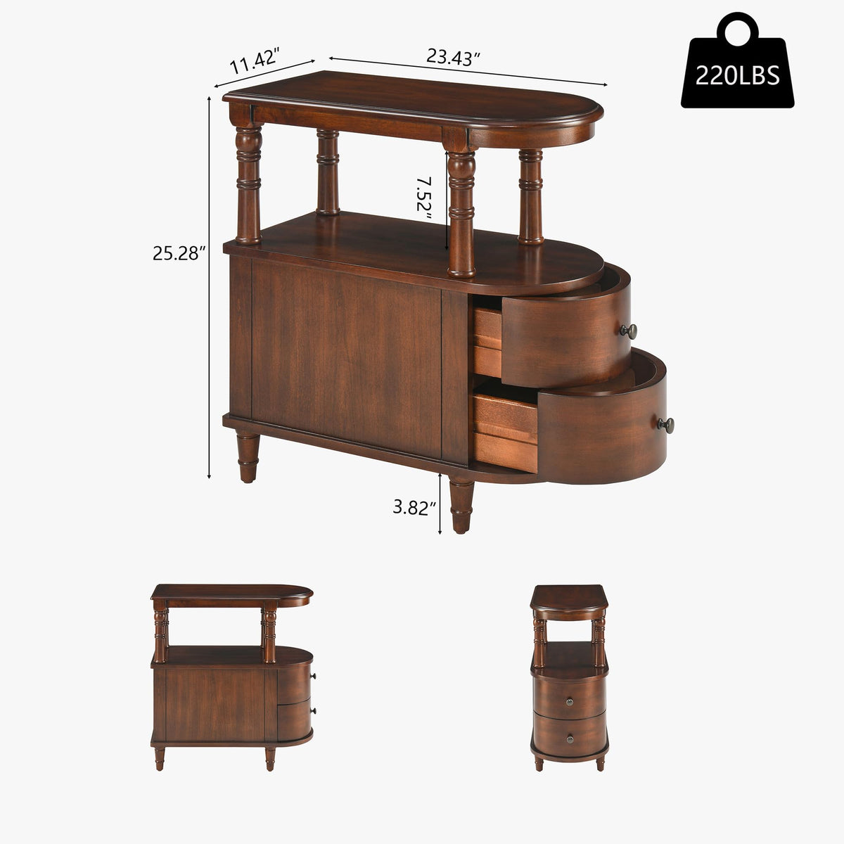 Set of 2 Slim Wood End Table with 2 Drawers & Shelf S640575