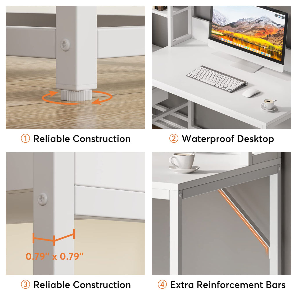 55 Inch Computer Desk with 2 Drawers and Storage Shelves D149