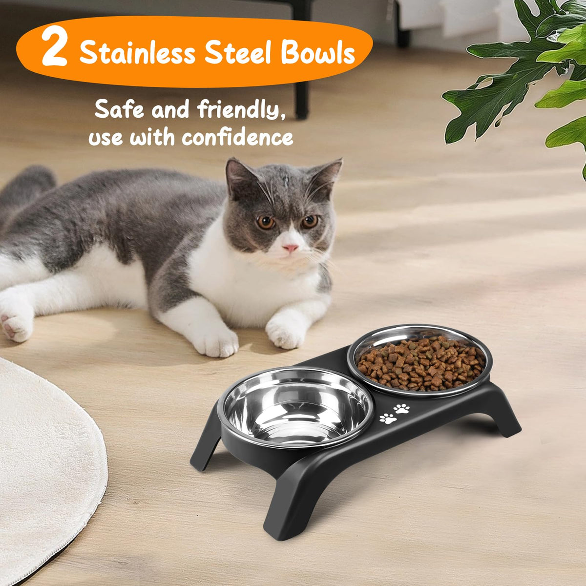 Elevated Dog Bowls with 5” Stainless Steel Bowls Black B98832