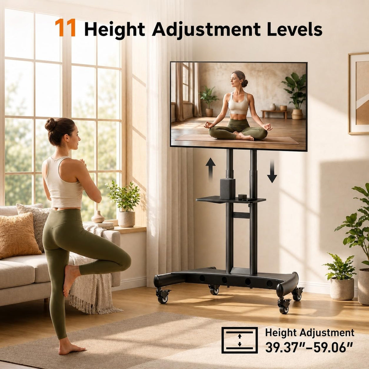 Rolling TV Stand for 32-84 Inch TV, Adjustable Height with Wheels Q662807