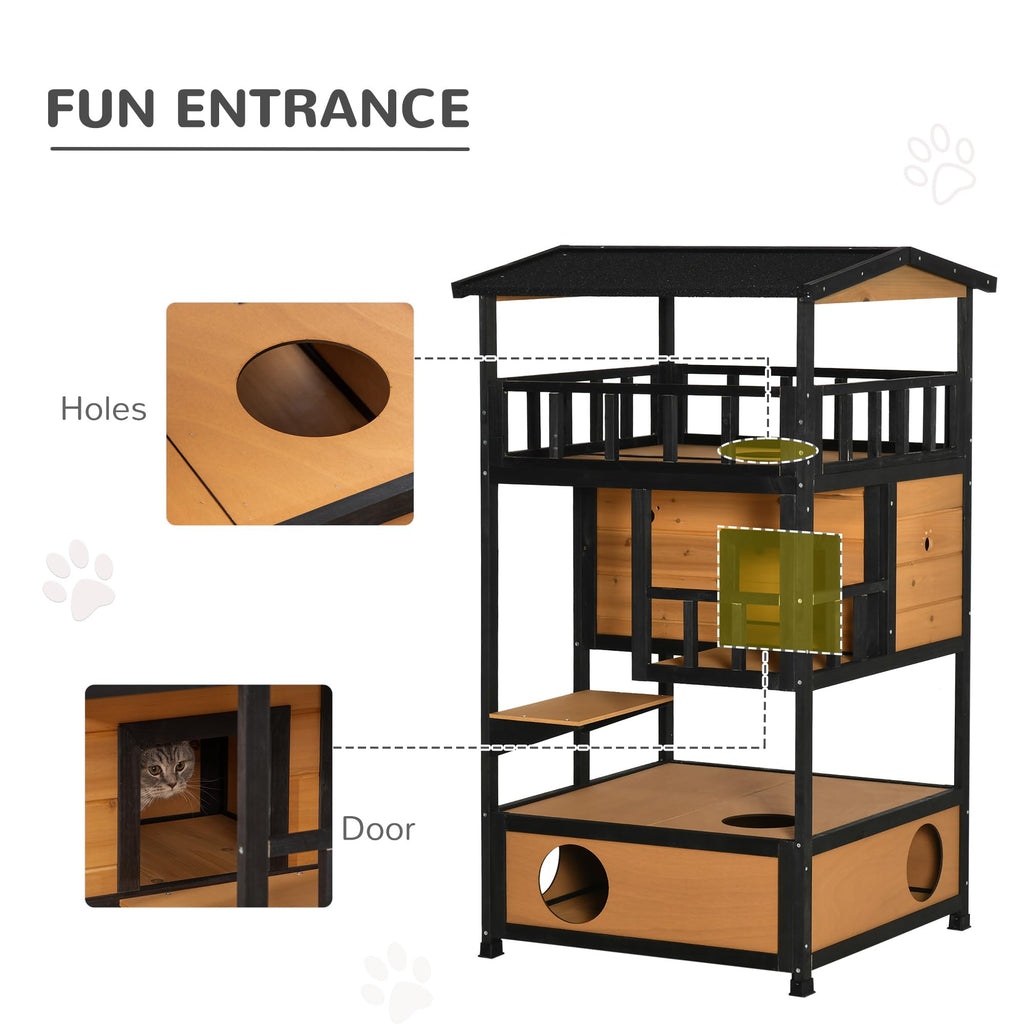 3-Story Wooden Outdoor Cat House with Raised Floor X91066