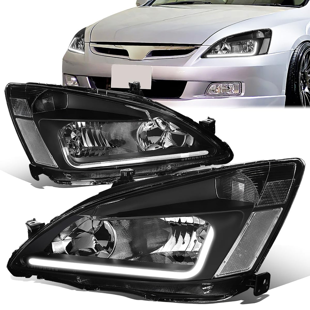 Headlight Assembly Left Right LED DRL Headlamp Set Black Housing Clear Corner Y152